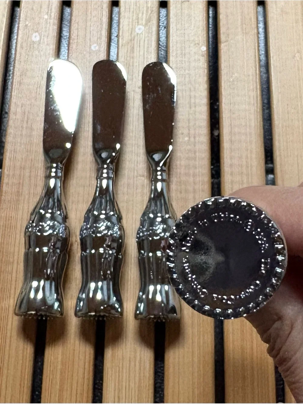 Set of 4 Vintage Coca Cola Bottle Shaped Chrome Die-cast Butter/Cheese Spreaders